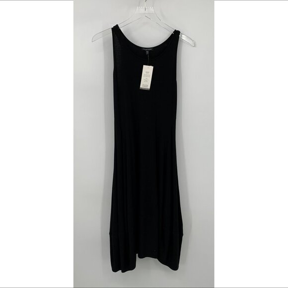 Eileen Fisher Lantern hem midi shift dress black viscose jersey knit new XS - Picture 1 of 4